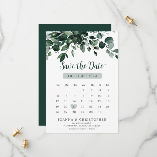 Emerald Greenery Eucalyptus Botanische Hochzeit Save The Date (Vorderseite/Rückseite Beispiel)