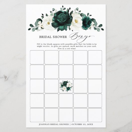 Emerald Greenery Eucalyptus Brautparty Bingo (Vorderseite)