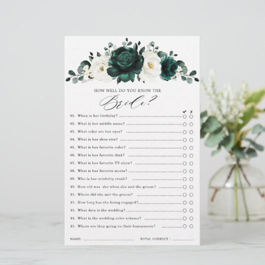 Emerald Greenery Eucalyptus Brautparty Game (Stehend Vorderseite)