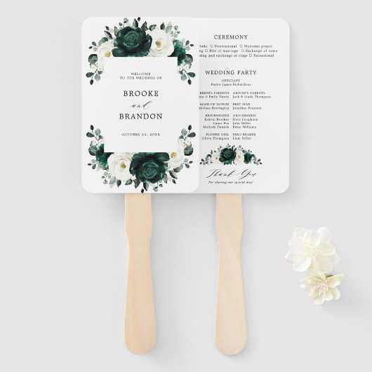 Emerald Greenery Eucalyptus Floral Wedding Program Fächer (Vorne und Hinten)
