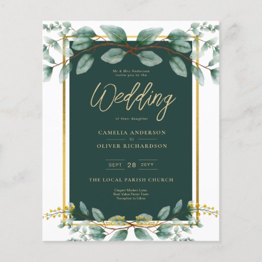 Emerald Greenery Eucalyptus Gold Floral White Flyer (Vorne)