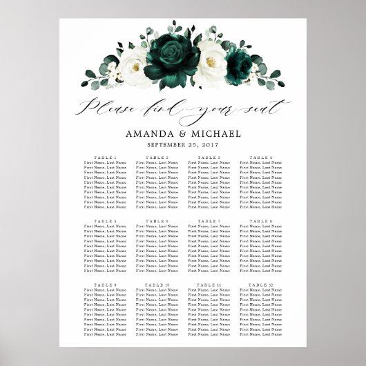 Emerald Greenery Eucalyptus Wedding Chart Poster (Vorne)