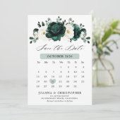 Emerald Greenery Eucalyptus White Floral Calendar Save The Date (Stehend Vorderseite)