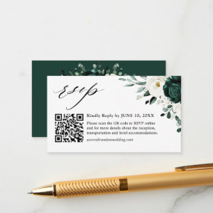 Emerald Greenery Eucalyptus White Floral QR-Code Begleitkarte