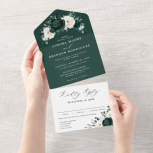 Emerald Greenery Eucalyptus White Floral Wedding A All In One Einladung