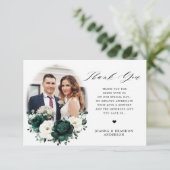 Emerald Greenery Eucalyptus White Floral Wedding Dankeskarte (Stehend Vorderseite)