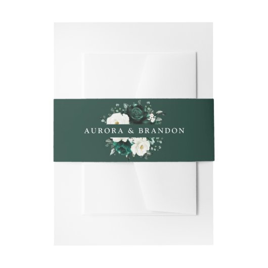 Emerald Greenery Eucalyptus White Floral Wedding I Einladungsbanderole (Vorderseite Beispiel)