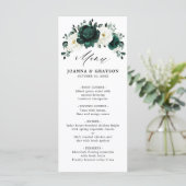 Emerald Greenery Eucalyptus White Floral Wedding Menükarte (Stehend Vorderseite)