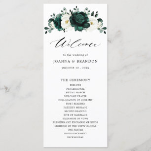 Emerald Greenery Eucalyptus White Floral Wedding Programm