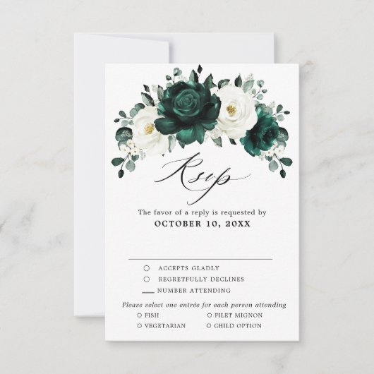 Emerald Greenery Eucalyptus White Floral Wedding RSVP Karte (Vorderseite)