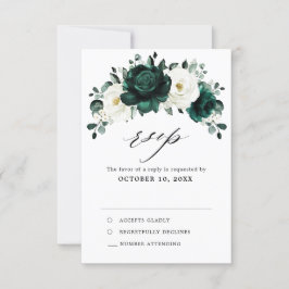 Emerald Greenery Eucalyptus White Floral Wedding RSVP Karte