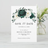 Emerald Greenery Eucalyptus White Floral Wedding Save The Date (Stehend Vorderseite)