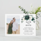 Emerald Greenery Eucalyptus White Floral Wedding Save The Date (Stehend Vorderseite)