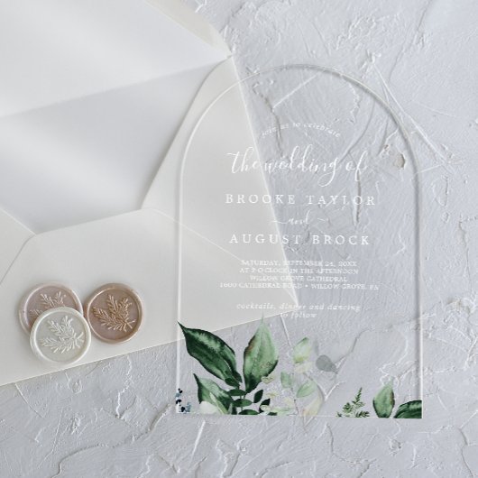 Emerald Greenery Eucalyptus White Mountain Wedding Acryleinladungen