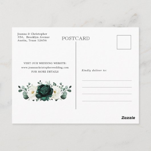 Emerald Greenery Eucalyptus White Save the Date Postkarte (Rückseite)