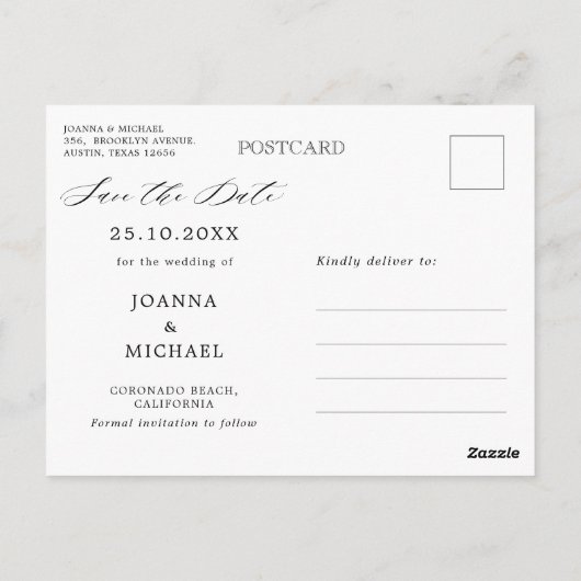 Emerald Greenery Eucalyptus White Save the Date Postkarte (Rückseite)