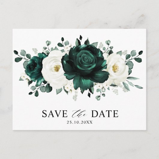 Emerald Greenery Eucalyptus White Save the Date Postkarte (Vorderseite)