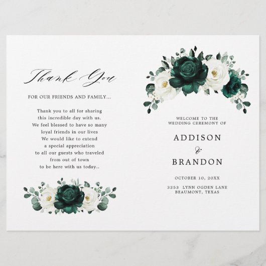 Emerald Greenery Eucalyptus White Wedding Program (Vorderseite)