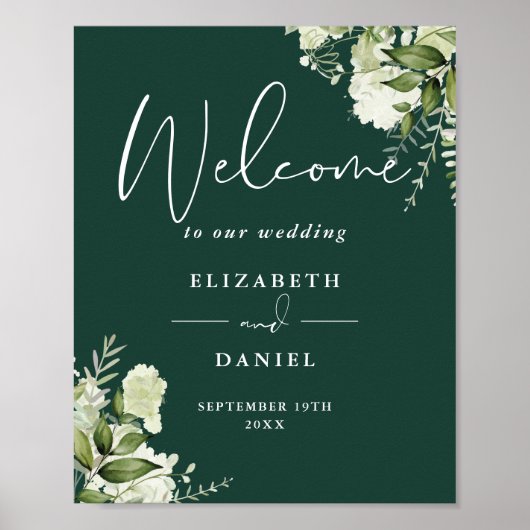 Emerald Greenery Floral Wedding Welcome Sign Poster (Vorne)