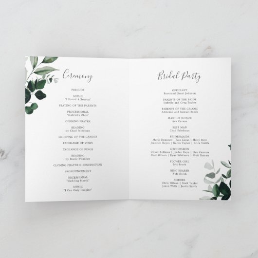 Emerald Greenery Folded Wedding Programm (Innenseite)