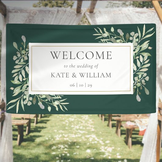 Emerald Greenery Foliage Wedding Willkommen Banner