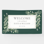 Emerald Greenery Foliage Wedding Willkommen Banner (Horizontal)