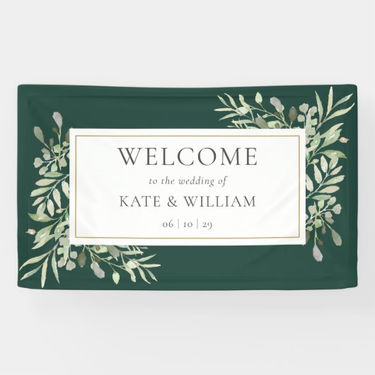 Emerald Greenery Foliage Wedding Willkommen Banner (Horizontal)