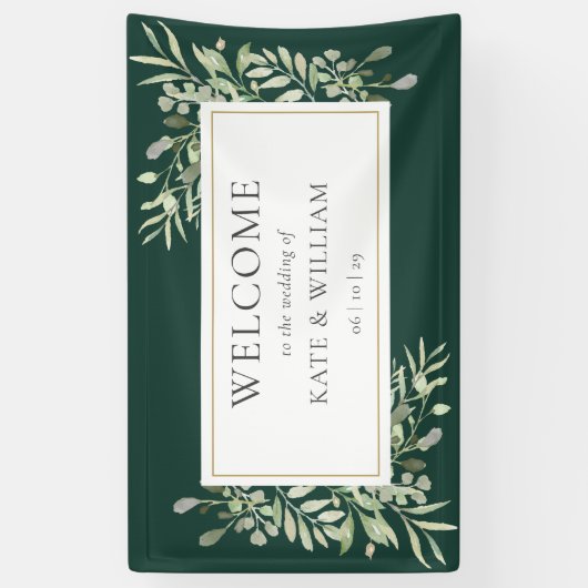 Emerald Greenery Foliage Wedding Willkommen Banner (Vertikal)