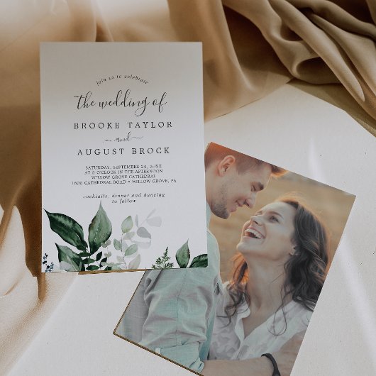 Emerald Greenery Foto auf der BackWedding Einladung
