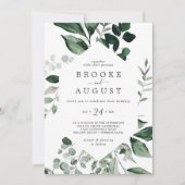 Emerald Greenery Foto QR Code Back Wedding Einladung (Vorderseite)