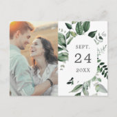 Emerald Greenery Foto Save the Date Einladungspostkarte (Vorderseite)