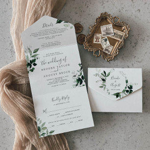 Emerald Greenery Foto Wedding All in One Einladung