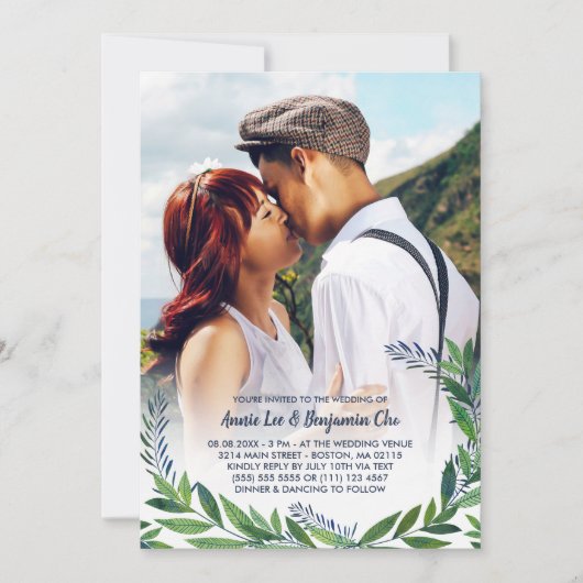 Emerald Greenery Foto Wedding Einladung (Vorderseite)