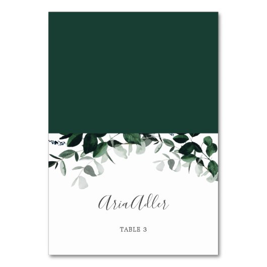 Emerald Greenery Gastname Wedding Platzkarte Tischnummer (Vorderseite)