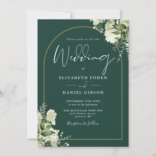 Emerald Greenery Gold Arch QR Code Wedding Einladung (Vorderseite)