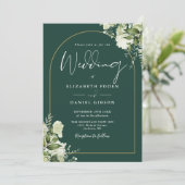 Emerald Greenery Gold Arch QR Code Wedding Einladung (Stehend Vorderseite)