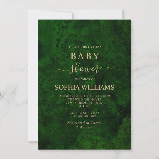 Emerald Greenery & Gold Calligraphy Baby Shower Einladung (Vorderseite)