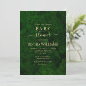 Emerald Greenery & Gold Calligraphy Baby Shower Einladung (Stehend Vorderseite)