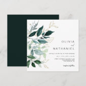 Emerald Greenery Gold Leaf Foliage Wedding Einladung (Vorne/Hinten)