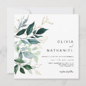 Emerald Greenery Gold Leaf Foliage Wedding Einladung (Vorderseite)