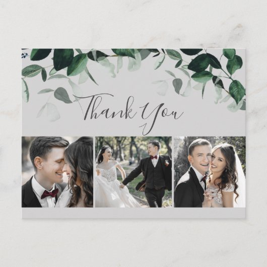 Emerald Greenery | Grau 3 Foto Danke Postcard Postkarte (Vorderseite)