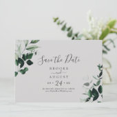 Emerald Greenery | Grau horizontal Save The Date (Stehend Vorderseite)