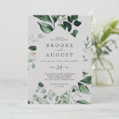 Emerald Greenery | Graue Lässige Hochzeitseinladun Einladung (Stehend Vorderseite)
