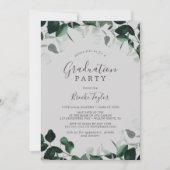 Emerald Greenery | Gray Graduation Party Einladung (Vorderseite)