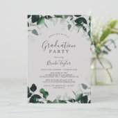 Emerald Greenery | Gray Graduation Party Einladung (Stehend Vorderseite)