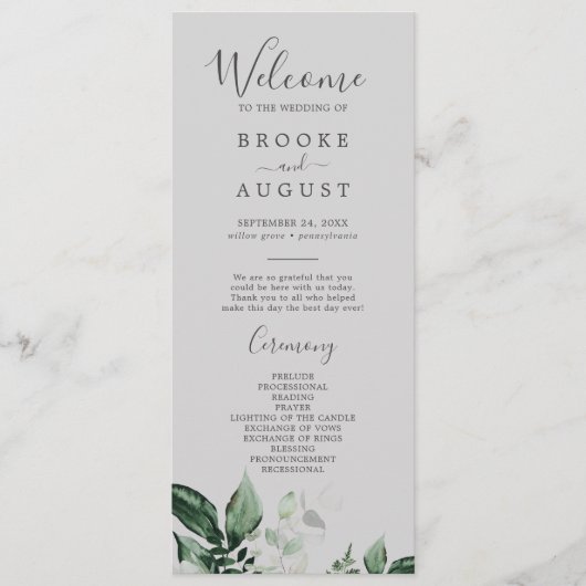 Emerald Greenery | Gray Wedding Program Programm (Vorderseite)