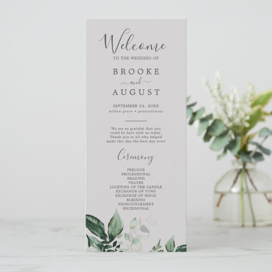 Emerald Greenery | Gray Wedding Program Programm (Stehend Vorderseite)