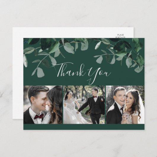 Emerald Greenery Green 3 Foto Danke Postcard Postkarte (Vorne/Hinten)