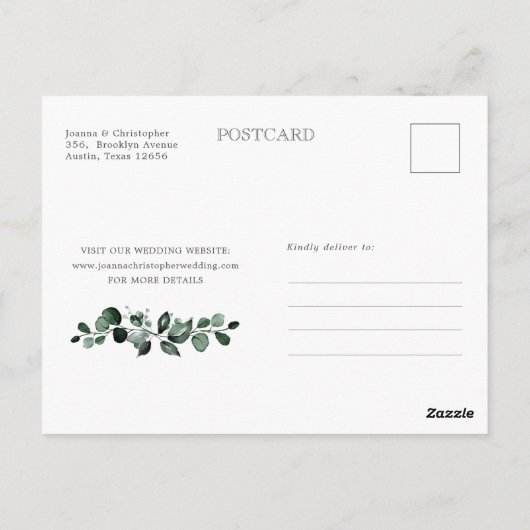 Emerald Greenery Green Eucalyptus Save the Date Postkarte (Rückseite)