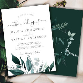 Emerald Greenery Green Garden Monogram Wedding Einladung